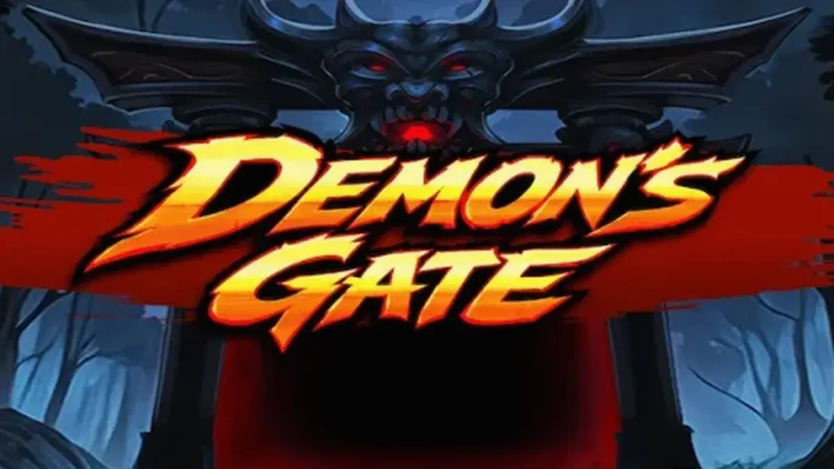 Interface do slot Demon's Gate com símbolos de runas e atmosfera sombria